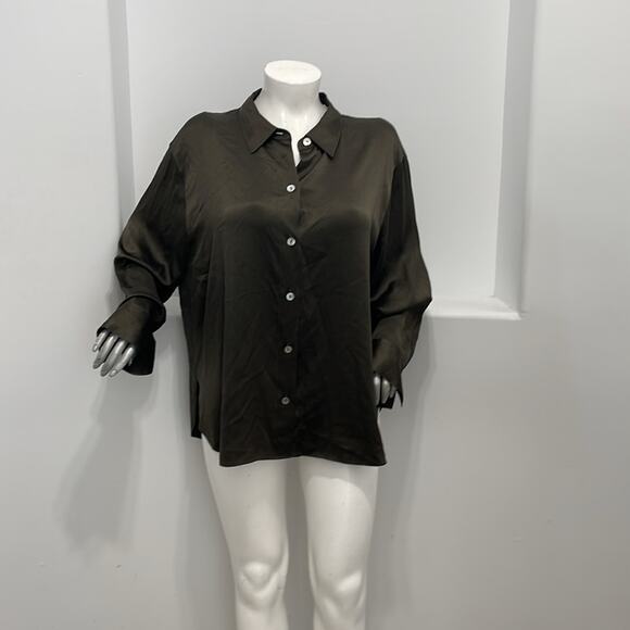 Vince Women Button Up Silk Shirt Top Olive Green Size XXXL NWT - Picture 3 of 11